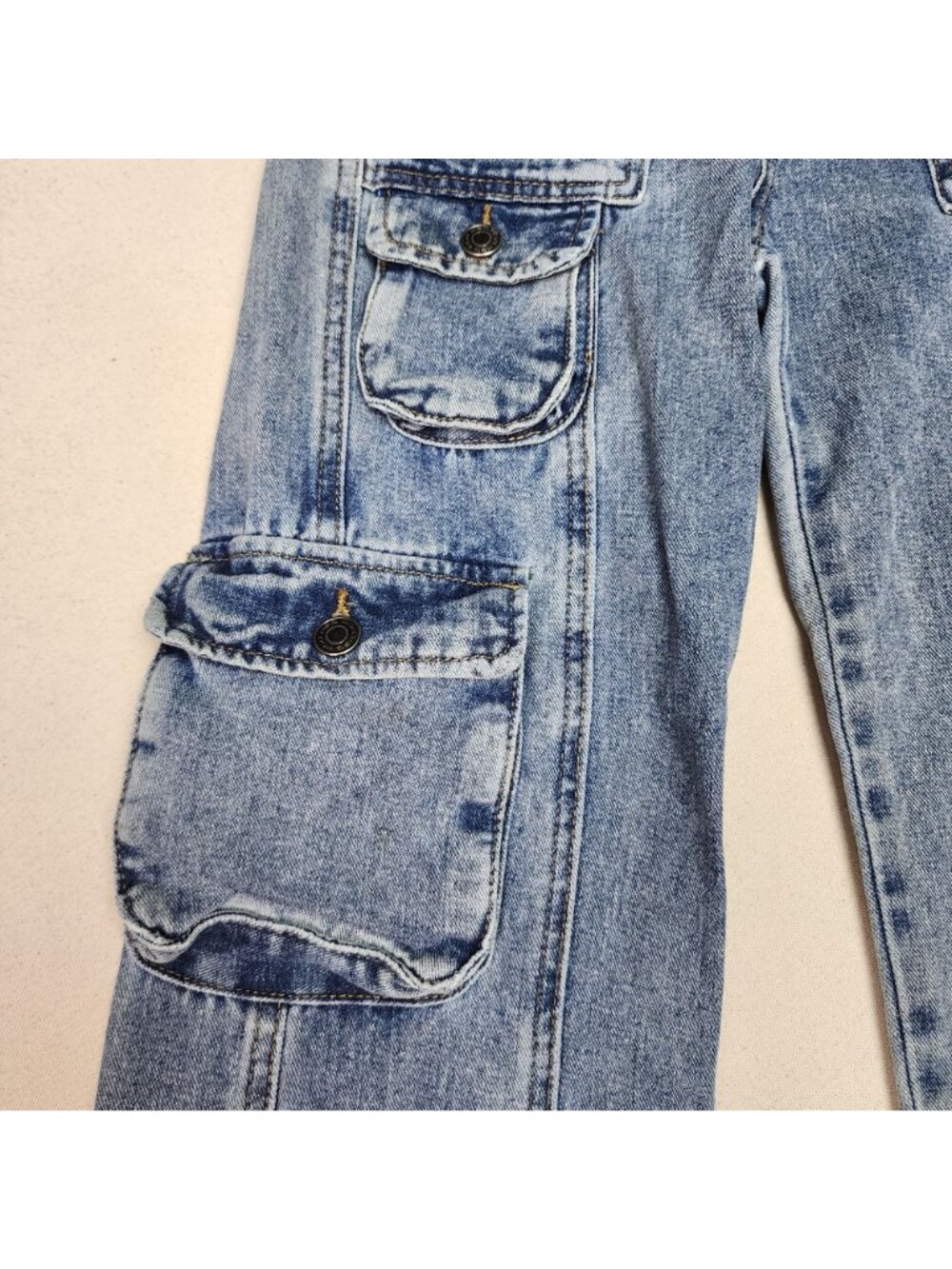 RSQ Girls Wide Leg Mid Rise Streetwear Skater Blue Cargo Jeans Sz 12 24/25 - Picture 4 of 12